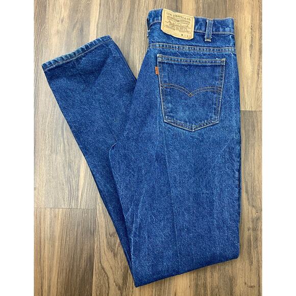 VTG Levi's 517 Orange Tab USA straight fit dark wash denim blue jeans, 36x32